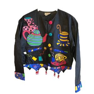 VTG SILKSCAPES Embroidered Artsy Whimsy Art To Wear Teapot Mad Hatter CUSTOM